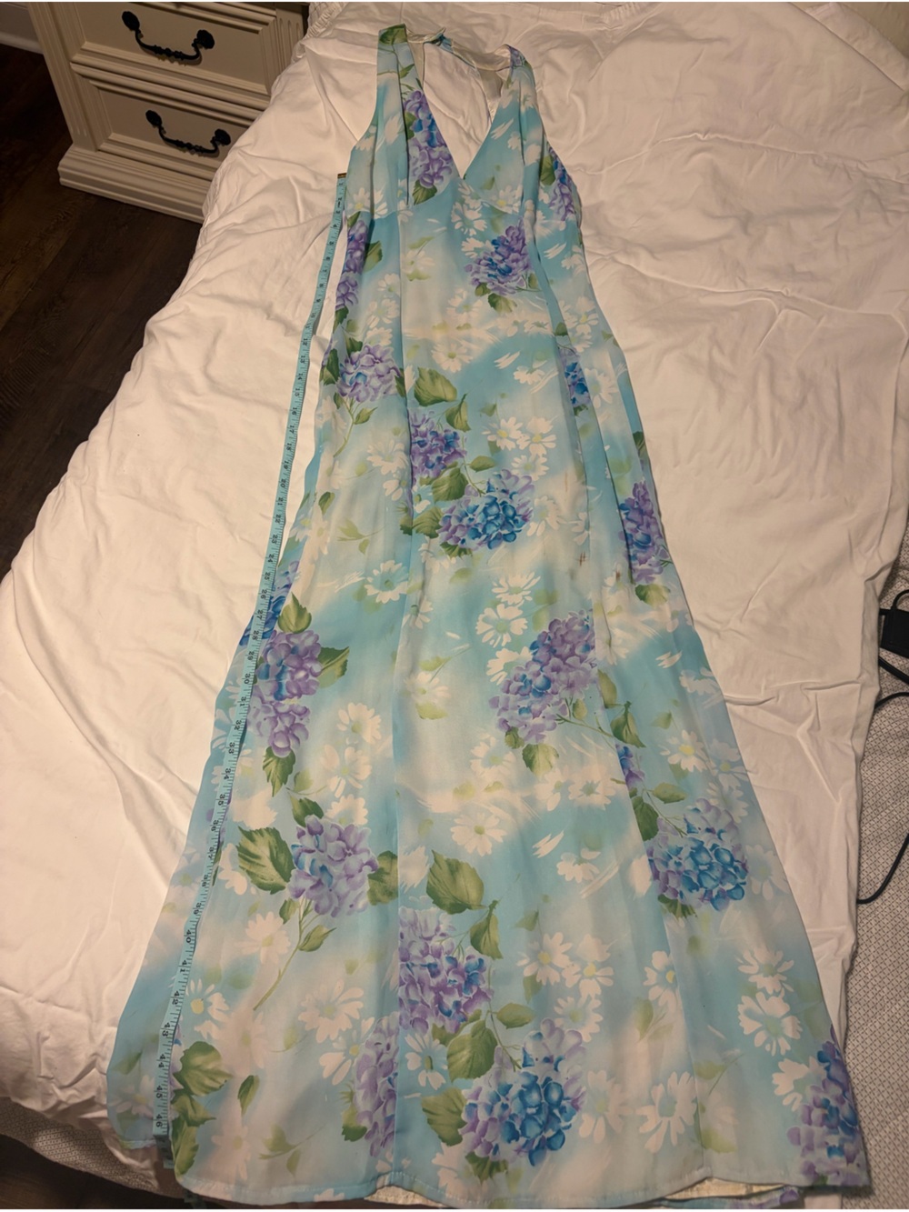 Light Blue Floral Maxi Dress - Sleeveless V-Neck